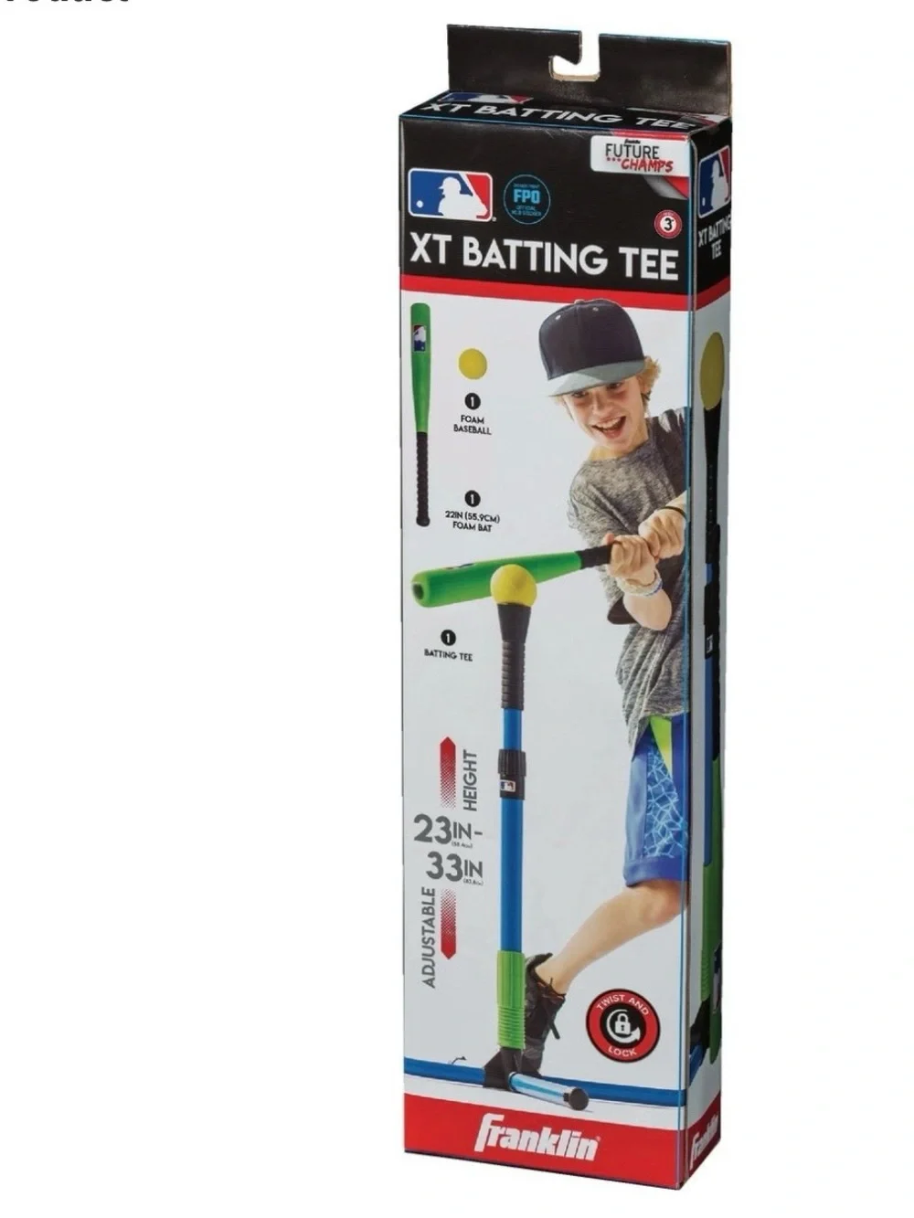 Kids T-Ball Set with Blue Tee and Green Bat - Official MLB Logo